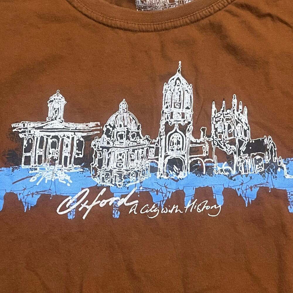 Oxford City of History Men Large‎ Brown Short Sleeve Shirt Destination shirt
